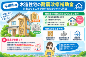 平塚市の木造住宅耐震改修補助金の対象となる耐震改修工事を示すイラスト